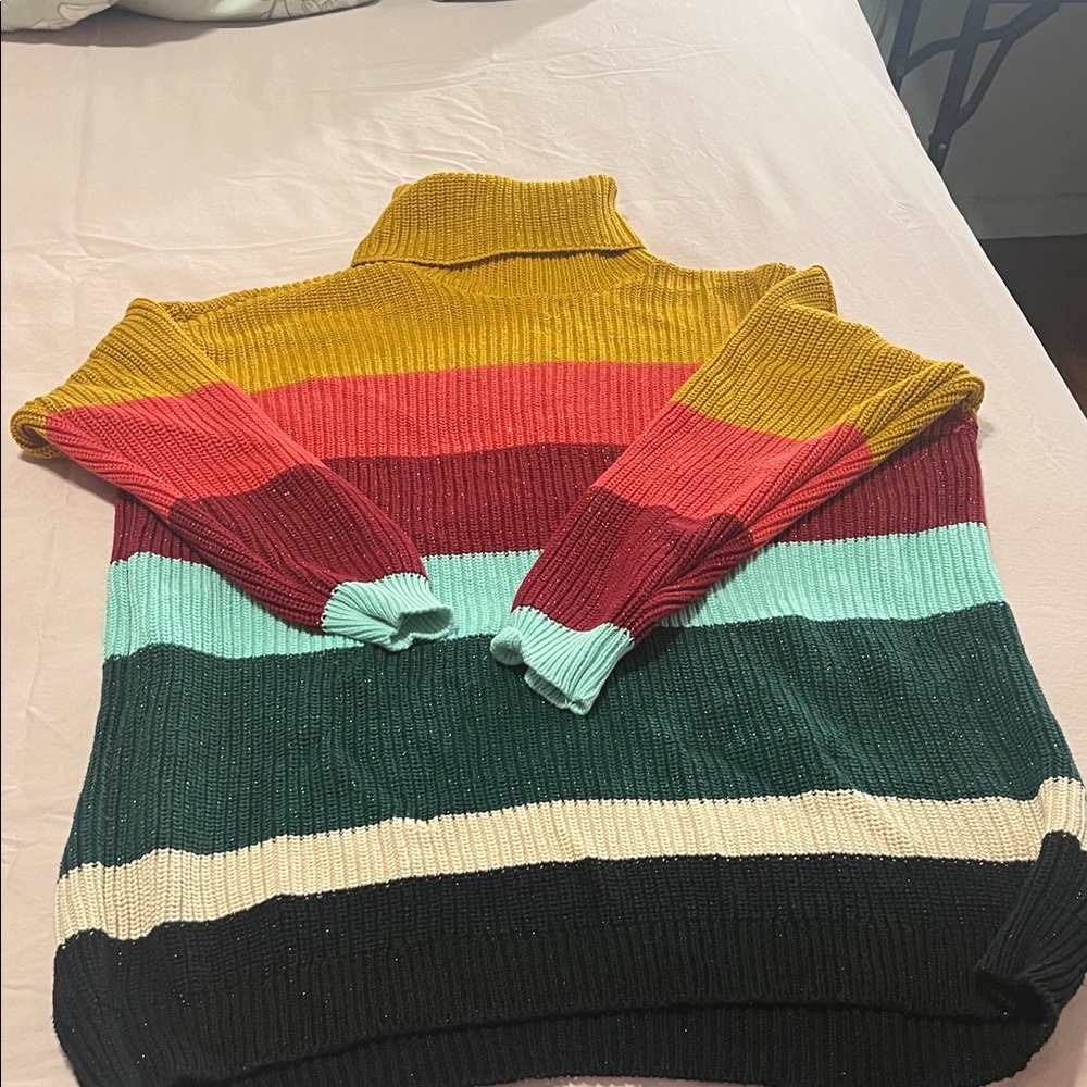 Anthropologie Multicolor Striped Turtleneck Sweater